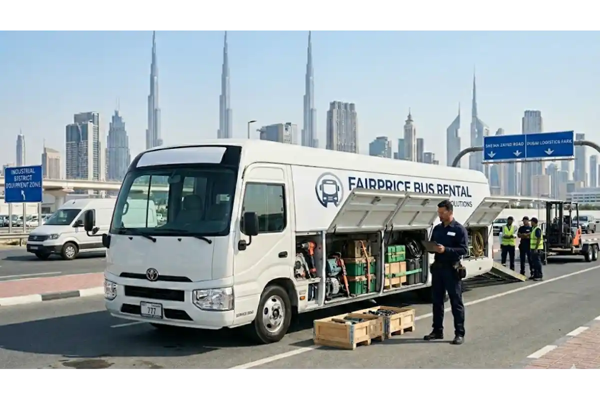 Professional equipment transport buses in Dubai